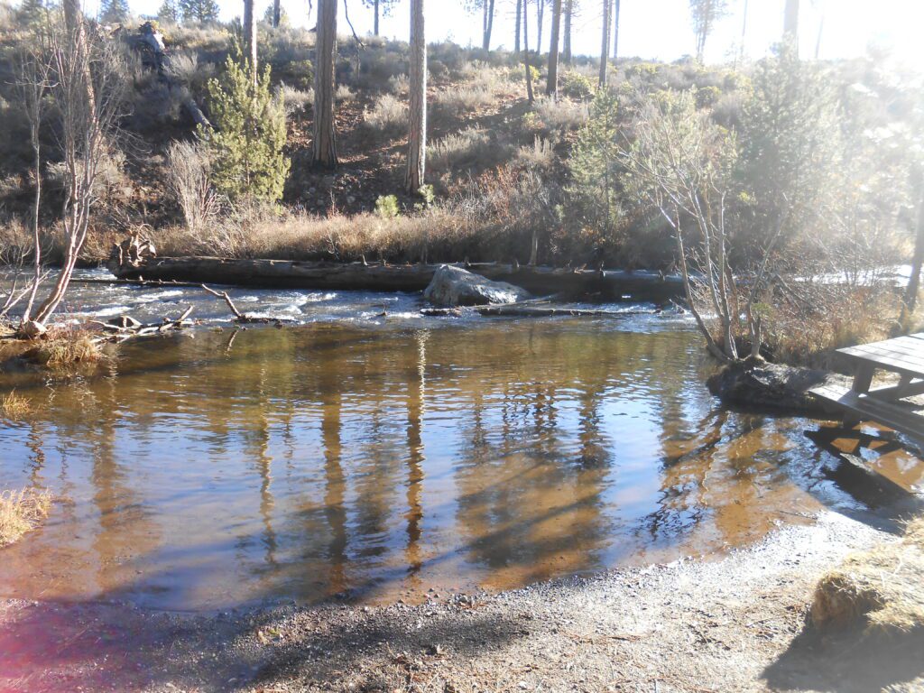 tumalo creek, bright sunshine