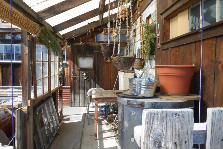 home porch, pots, plants
