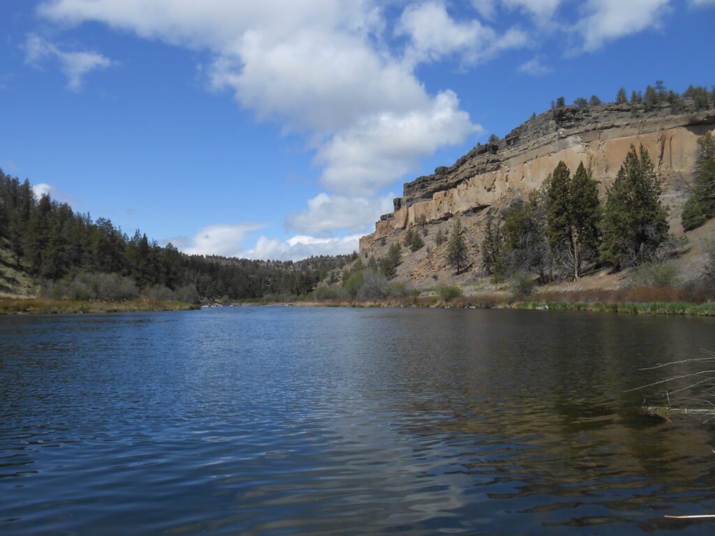 beautiful day, river, gorge, clouds, sky